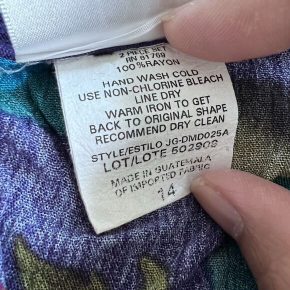 VTG Drapers & Damons Maxi Dress Women Sz 14 Leaves Purple Sleeveless Lightweight - Picture 10 of 14